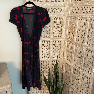 Realisation Par Navy Cherry silk midi wrap dress size XS